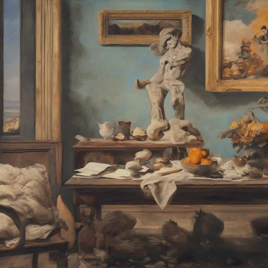 παραστατικό έργο σύγχρονης τέχνης με γλυπτό σε εκλεπτυσμένη έκθεση, δημιουργία και καινοτομία στην τέχνη.